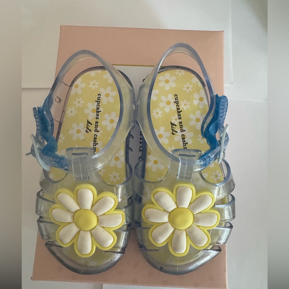 Cupcakes & Cashmere Yellow and Blue Sandals with Daisy Appliques